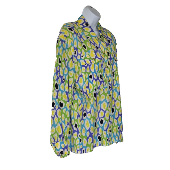 C0 Auth ESCADA BY MARGARETHA LEY Turquoise Lime Yellow Silk Shirt Blouse Size 38 - Picture 3 of 5